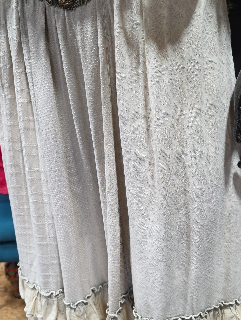 Young Threads Latte Boho Cream Maxi Skirt with Layered Ruffles